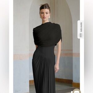 Catherine Black Asymmetrical Pleated Maxi Dress